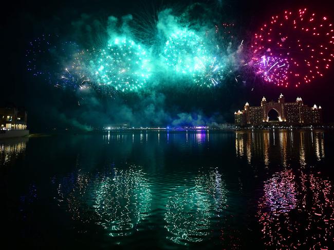 Fireworks explode over the Atlantis Hotel at The Palm Jumeirah, Dubai. Picture: AFP