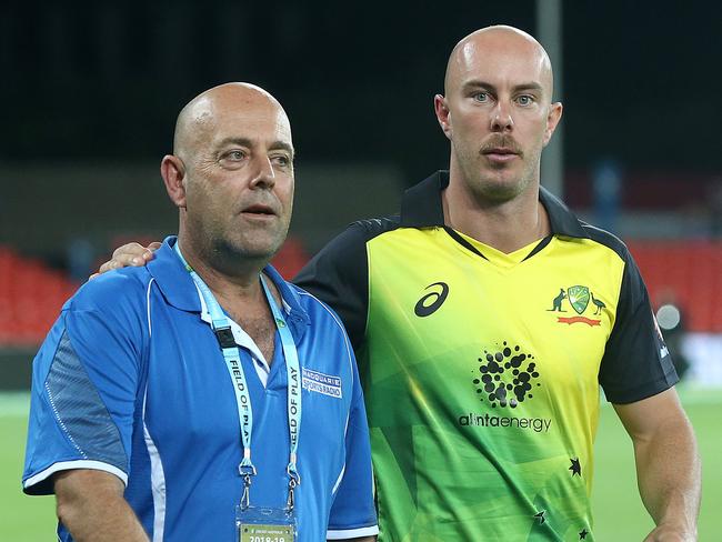 Darren Lehmann and Heat star Chris Lynn will be able to spend a lot more time together after this appointment. Picture: Jono Searle/Getty Images