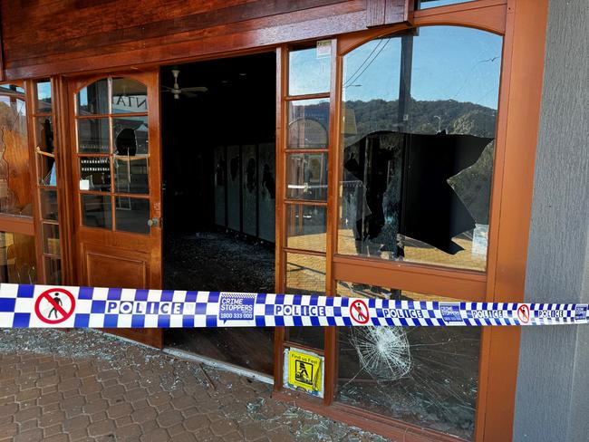 The new tobacconist at Ettalong after it was extensively vandalised overnight Wednesday before it was firebombed two days later. (Picture courtesy Peninsula Chamber of Commerce)