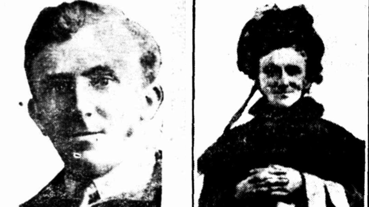 Murder suspect Howard Vernon, left, and how he looked dressed as a woman for a local fair, right. Pictures: Trove