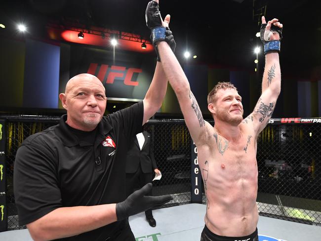 Kevin Croom reacts after his submission victory over Roosevelt Roberts in a lightweight fight. Picture: Getty Images