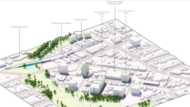 Surrounding landmarks around proposed 10-storey 'build-to-rent' residential tower at 34 Cleveland St, Stones Corner. Picture: PD Online