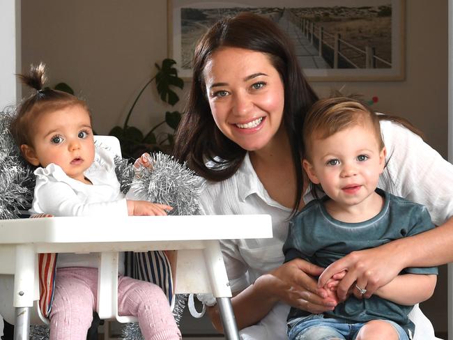 SMARTdaily cover story about 100 days to Christmas and what families can do about the costs. Jazmyne Campbell with children  Jack, 2, and Maya, 7 months, pictured at home on the 7th September 2020.. Picture: Tricia Watkinson