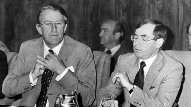 Malcolm Fraser and John Howard at the start of the premier’s Conference in 1981.