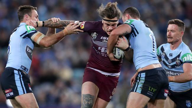 Ethan Lowe was superb on debut for the Maroons. Picture: Getty Images