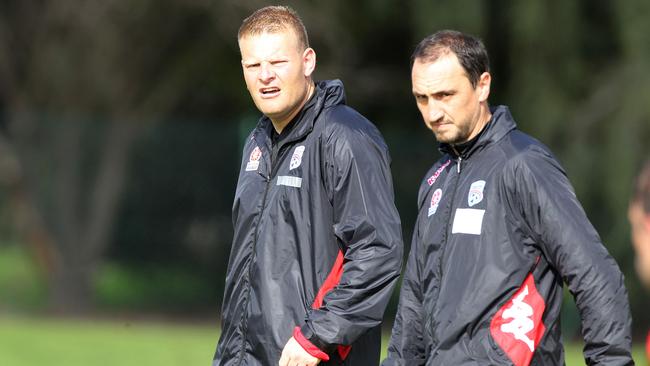 Melbourne City coaching candidates Josep Gombau with Michael Valkanis during their time together at Adelaide United.