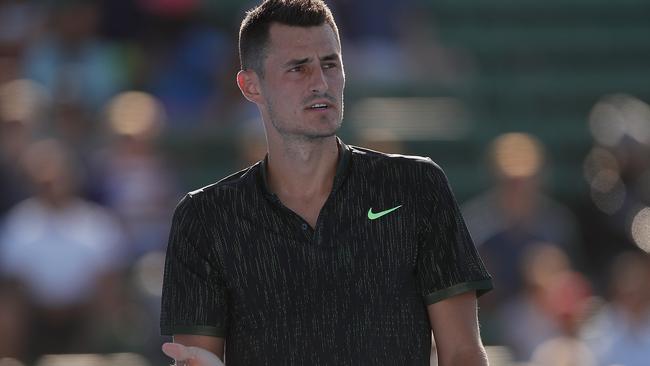 Bernard Tomic in action at the 2018 Kooyong Classic.