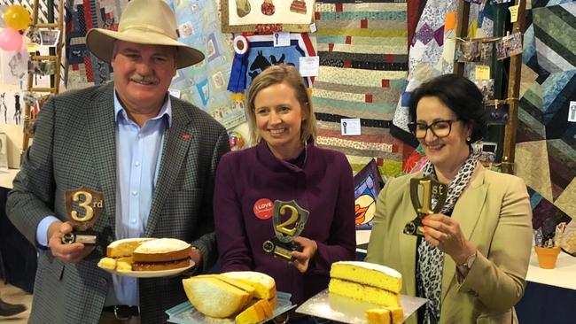 MASTERCHEFS: The winners of the Coonalpyn Show politician's baking challenge. Adrian Pederick who came in third, Emily Bourke second and winner Vickie Chapman. Source: Twitter