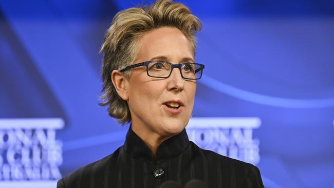 ACTU secretary Sally McManus addresses the National Press Club in Canberra on Wednesday. Picture: NCA NewsWire / Martin Ollman