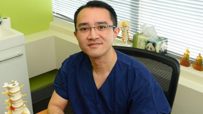 Neurosurgeon Dr Michael Wong is speaking for the first time since being stabbed 14 times in the foyer of Western Hospital in Footscray five months ago. He was stabbed in his arms, hands, chest, abdomen and forehead. The attacker will appear in court again later this year. Dr Wong just returned to work last week.Picture:Carmelo Bazzano