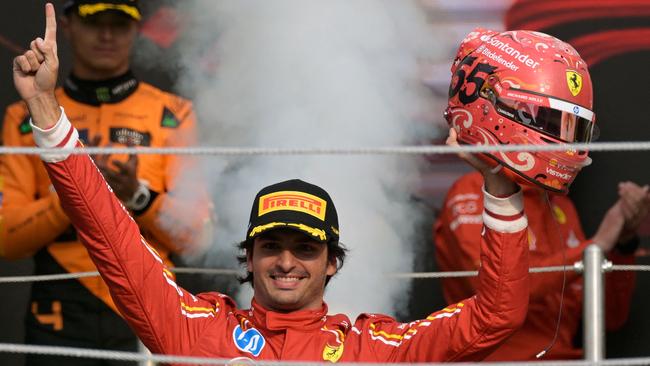 Ferrari driver Carlos Sainz celebrates after winning the Mexico City Formula One Grand Prix. Picture: AFP