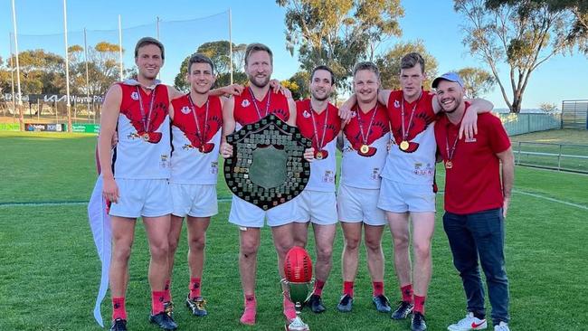 Flagstaff Hill players celebrate their 2023 flag. Picture: Flagstaff Hill Football Club