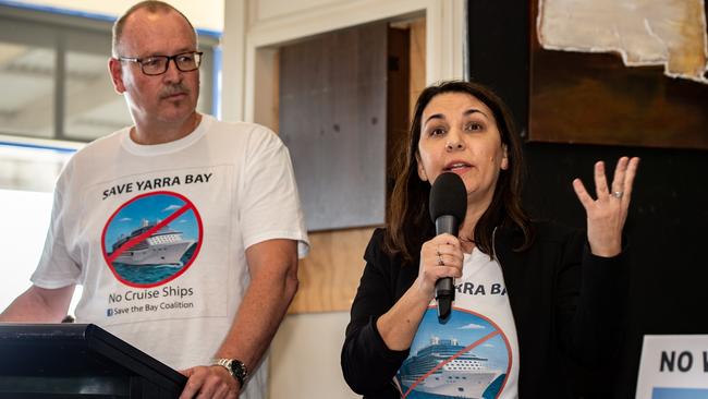 Maria Poulos Conklin speaks at the rally. Picture: Monique Harmer