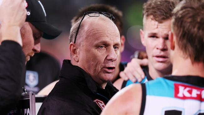 ADELAIDE, AUSTRALIA – AUGUST 13: Ken Hinkley, Senior Coach of the Power during the 2023 AFL Round 22 match between the Port Adelaide Power and the GWS GIANTS at Adelaide Oval on August 13, 2023 in Adelaide, Australia. (Photo by James Elsby/AFL Photos via Getty Images)