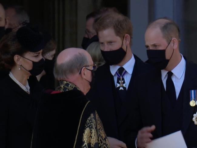 Prince Harry, Prince William and Kate after the funeral. Picture: Supplied