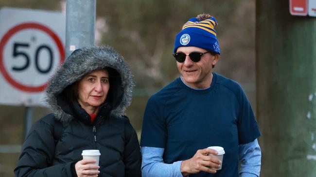 Gladys Berejiklian and Arthur Moses getting coffee in Northbridge.