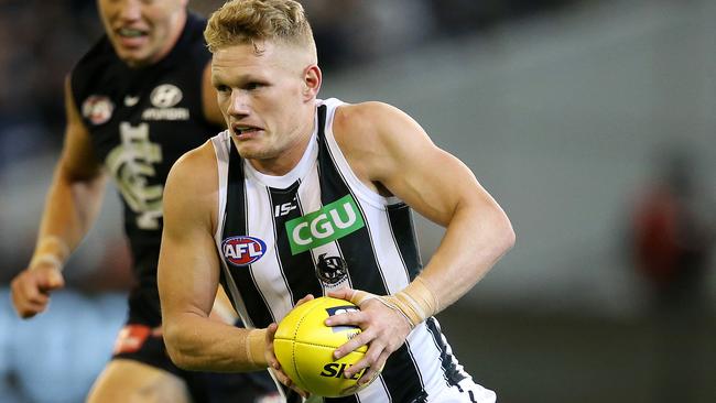 Collingwood's Adam Treloar charges forward. Pic: Michael Klein