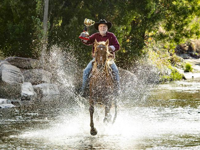 Merrijig, VIC: The Cup visits Charlie Lovick, star of the film 'The Man from Snowy River', and his thoroughbred ex-race horses that he has re-purposed. Picture: Zoe Phillips