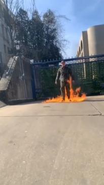 US Airman lights himself ablaze in front of Israeli embassy