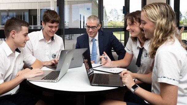 Principal Nate Atkinson with students from Summerland Christian College, Goonellabah. Picture: Supplied