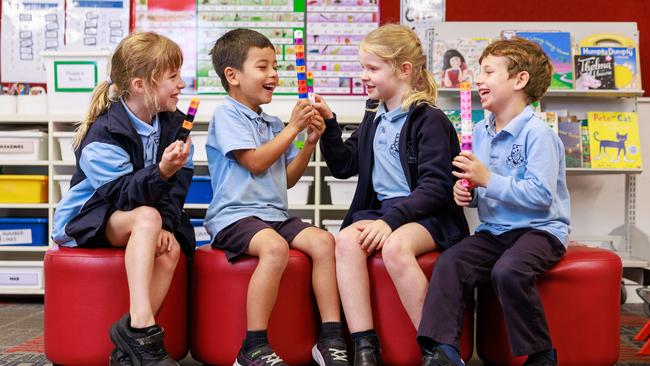 Polly Spanswick, 6, Jasper Dawson, 6, Maris Anderson, 6, and Orlando Shaw, 6, at Stanmore Public School. Picture: Justin Lloyd