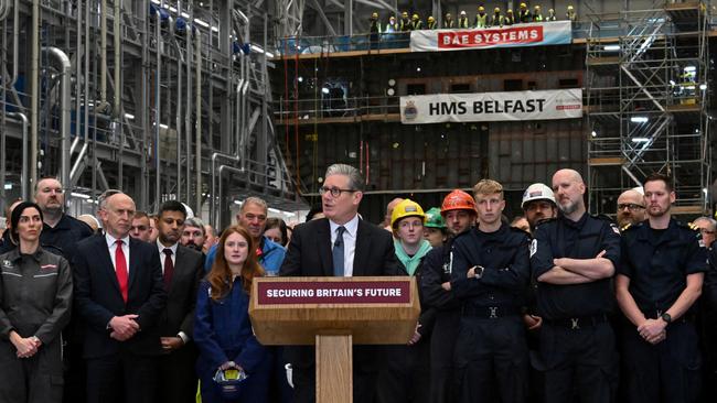 Keir Starmer delivers a speech during a visit to the BAE Systems' Govan facility. Picture: Pool/Getty Images