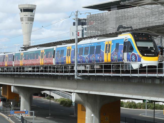 First service of the New Generation Rollingstock trains, Brisbane Airtrain, Brisbane Airport. Photographer: Liam Kidston.