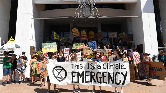 Darwin school students strike for climate action outside Parliament House. Picture: Katrina Bridgeford.