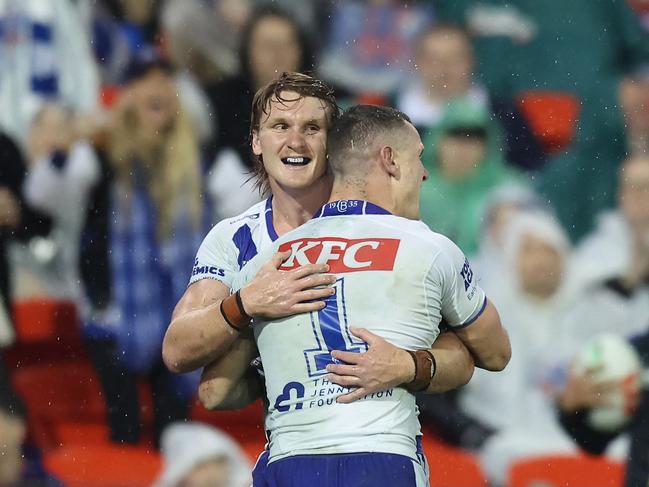 The Bulldogs came up with some brilliant defence to hold the Knights out. Picture: Getty Images