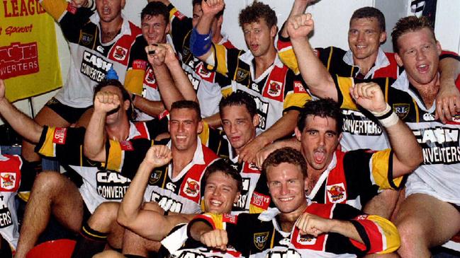 The Western Reds celebrate a win against St George at the WACA in 1995. Picture: Ken Matts