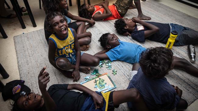 Lower primary school students at the independent Nawarddeken Academy Mamadawerre School. Picture: Rebecca Parker