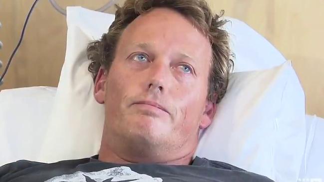 The shark hit him on the side and spun him around 180 degrees in the water. Picture: 9 News