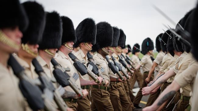 A full tri-service and Commonwealth rehearsal took place for the Armed Forces involvement in the second procession that accompanies Their Majesties King Charles III and Queen Camilla. Picture: AFP