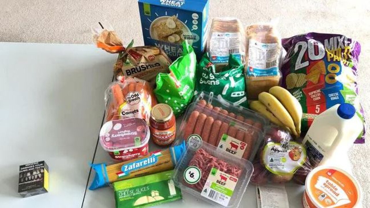 A grandmother last year bought a popular brand of cigarettes, which cost $56.95, to teach her grandkids about what you can buy in food with the same amount of money. Picture: Facebook/JudyKerrison