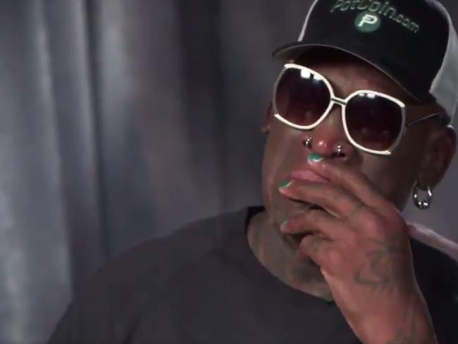 Dennis Rodman in tears during the interview.