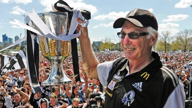 Collingwood Grand Final celebrations, Gosch's Paddock. Mick Malthouse with the premiership cup.