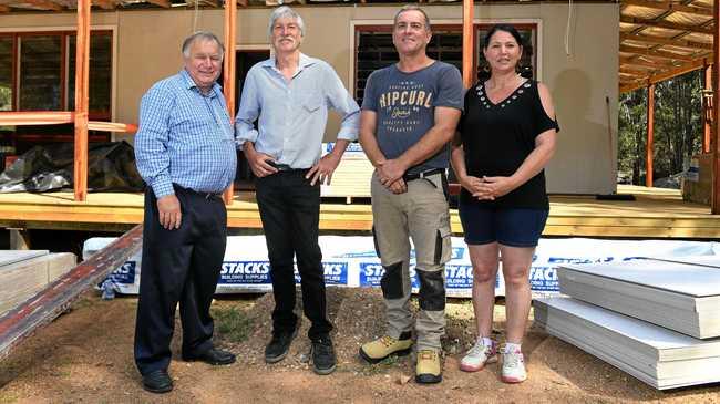 THE FUTURE IS NOW: Renewable Energy Engineers director Brian Romer (left), chief engineer Colin Rohde, builder Dale Zimmerman and homeowner Liz Grant stand out the front of their off-grid "prototype” in Curra. Picture: Troy Jegers