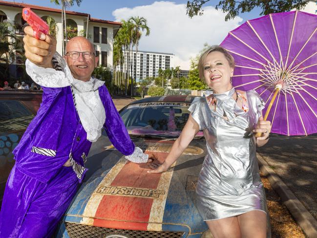 From Auckland NZ, Nick and Sasha Buxeda travelled 3342kms in a 2002 Ford Falcon Wagon which they paid $1500 for. If you couldn't tell, the pair are Austin Powers themed and made the trip over the ditch to participate in the charity event. Picture: Floss Adams.