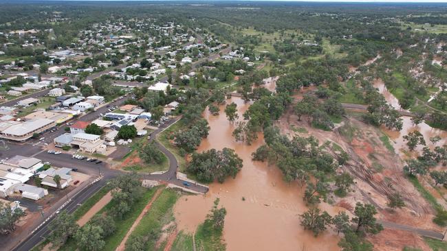 The floodwater levee in Charleville has protected the southwest Queensland township from flooding.