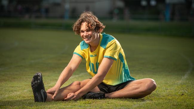 Mayne Harriers sprint sensation Calab Law is a rare world junior bronze medallist. PICTURE: Brad Fleet