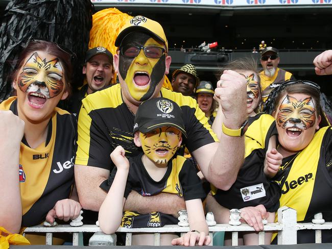 The Richmond cheer squad ready to go. Picture: Michael Klein