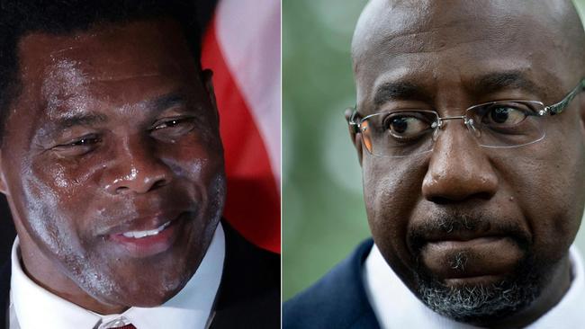 Republican US Senatorial candidate Herschel Walker (L) and current US Senator Raphael Warnock will go head to head in a run off Georgia Senate election in December (Photo by ALEX WONG and Brendan Smialowski / various sources / AFP)