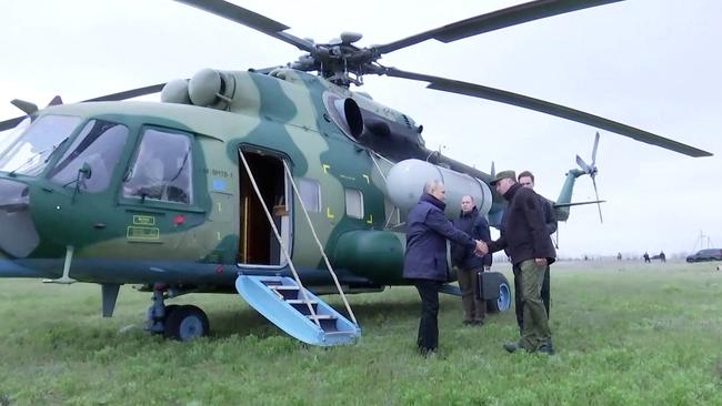 Vladimir Putin visiting the headquarters of the Dniepr military grouping in the Kherson region of Ukraine. Picture: AFP