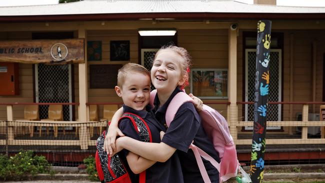 Kids from Moto Public School on the NSW south coast pictured before the 2025 year starts. Siblings Lucas Janssen and Kaylee Ziegler-Bass pictured. Picture: Sam Ruttyn