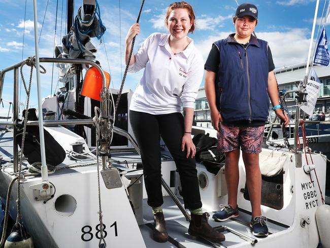 Grace Holligan 19 who was on yacht Invincible and Dustan Belbin 15 who was on yacht Footloose. Launceston to Hobart Yacht Race 2020. Picture: NIKKI DAVIS-JONES