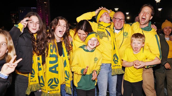 Matilda fans cheer on the Australian women football team from Homebush in Sydney Olympic Park as the Matildas played France. Picture: Sam Ruttyn