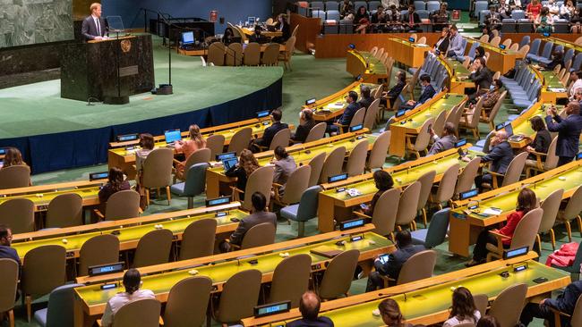 Many of the seats were empty for Harry’s speech. Picture: David Dee Delgado/Getty Images/AFP