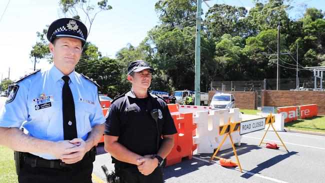 Queensland Police Deputy Commissioner Mark Wheeler and Senior Sergeant Bradyn Murphy. Picture: Scott Powick.