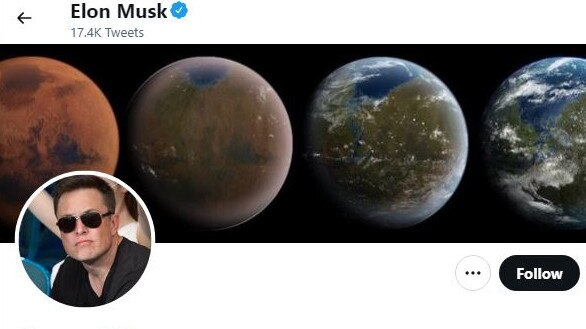 Elon Musk's Twitter account. Picture: Twitter