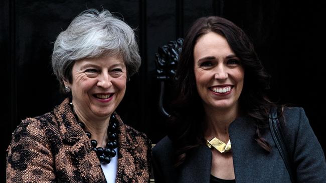 LONDON, ENGLAND - JANUARY 21: Theresa May greets Prime Minister of New Zealand Jacinda Ardern outside Number 10 Downing Street on January 21, 2019 in London, England. Britain is one of New Zealands largest bilateral trading partners and Ardern says she is concerned about Britain potentially leaving the EU without a deal. (Photo by Jack Taylor/Getty Images)